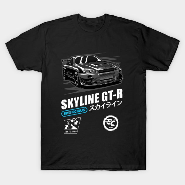 Black GT-R Skyline R34 T-Shirt by pujartwork